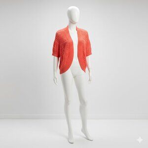Simply Styled Women's Vibrant Coral Open-Knit Cardigan